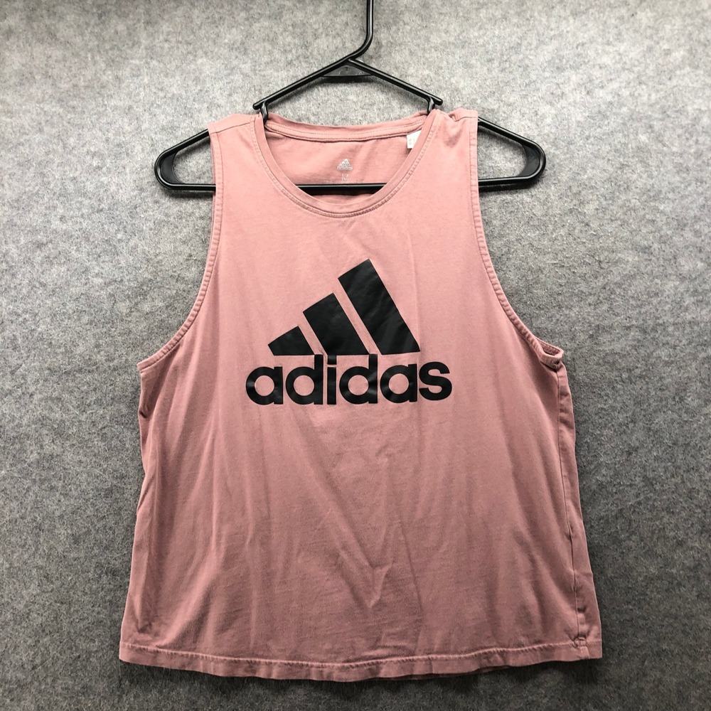 Adidas Essentials Logo Tank Top Women Medium Pink Cotton Sleeveless Athletic Gym